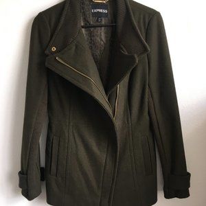 Express Olive Green military style Wool Coat with Gold hardwear, New, Size Small